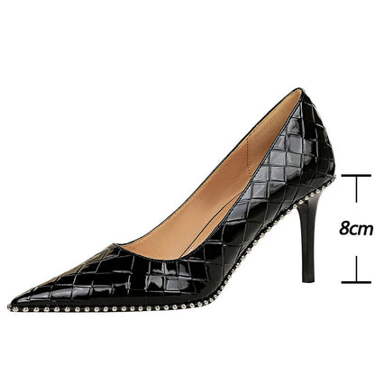 High Heels Women Pumps with Rivet Metal Chain