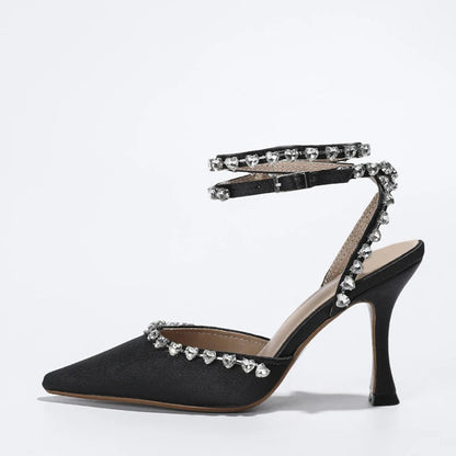 Crystal Heart Shaped Ankle Strap Women Pumps Sandals