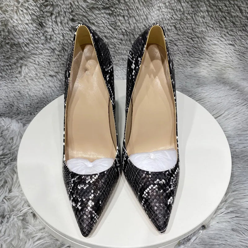 Snakeskin Embossed Pattern Women Pointy Toe High Heel Shoes