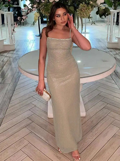 Sequin Strap Bodycon Midi Dress