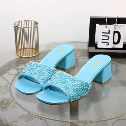 Luxurious ladies slippers with thick square head and 6cm coarse heel
