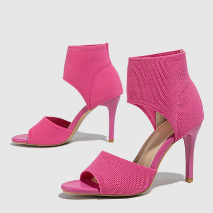 Pink Knitting Stretch Fabric Cover Heels Dance Shoes
