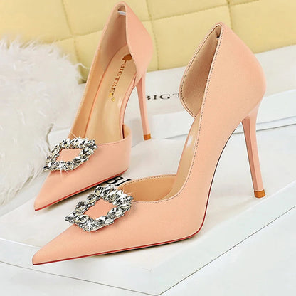 Wine Red 10.5cm Heels Metal Rhinestone Woman Pumps Luxury Banquet Shoes