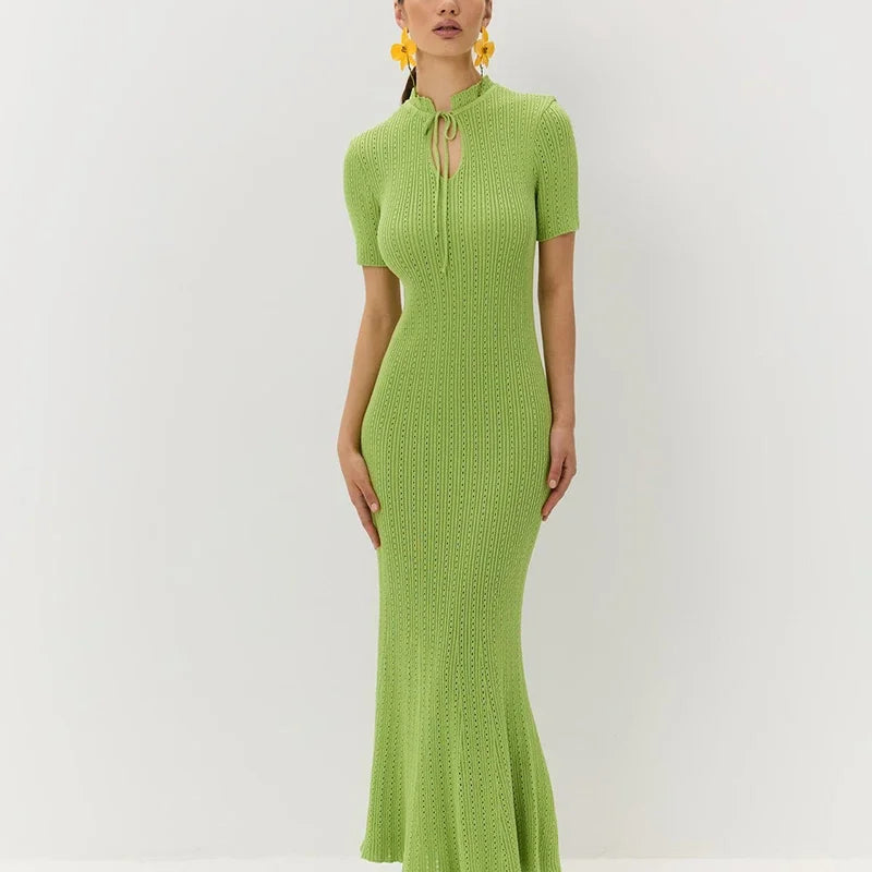 Knit Hollow Short Sleeve Midi Dress