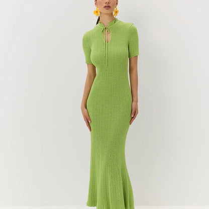 Knit Hollow Short Sleeve Midi Dress