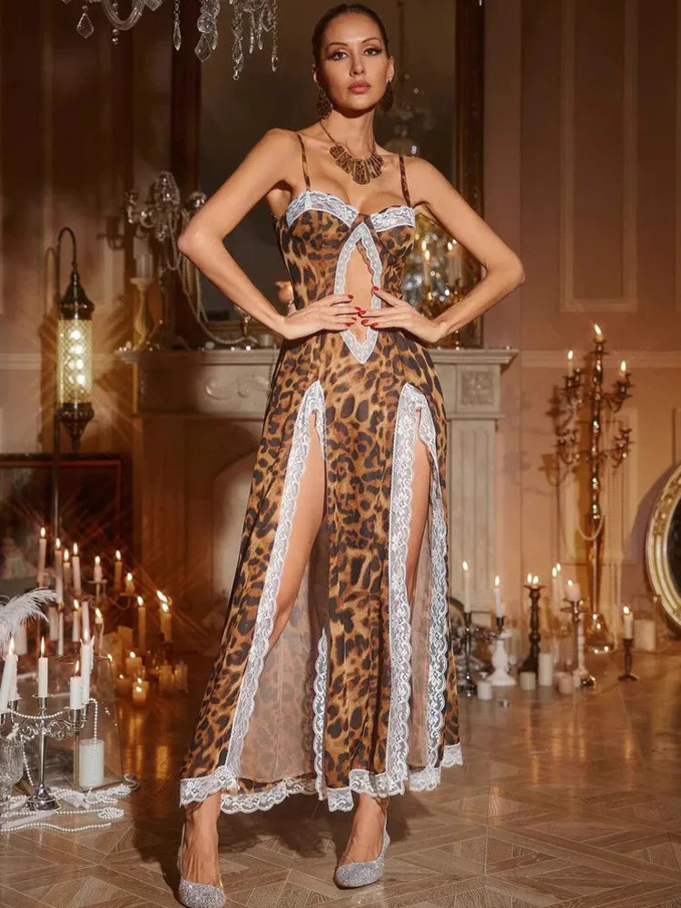 Leopard Print Hollow Out Off-shoulder Vacation Dress