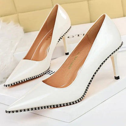 High Heels Women Pumps with Rivet Metal Chain