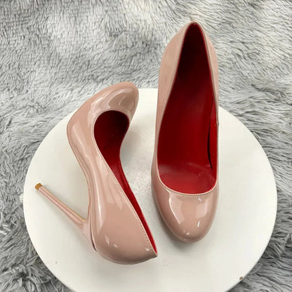 Nude and Black Patent Leather Stiletto Pumps for Women