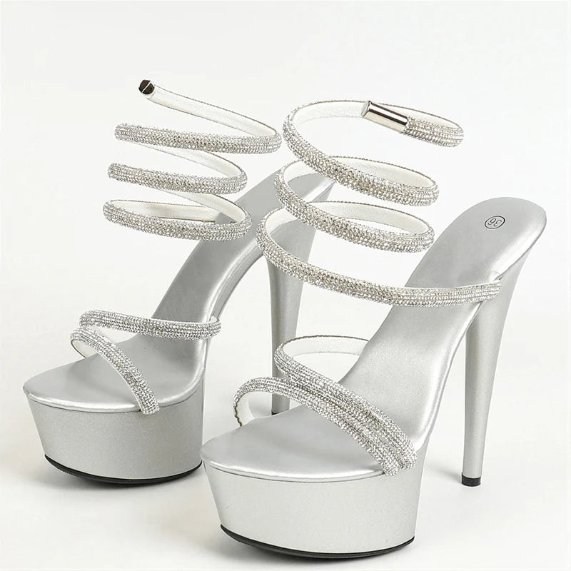 Glitter Rhinestone Ankle Strap Platform Sandals for Elegant Women