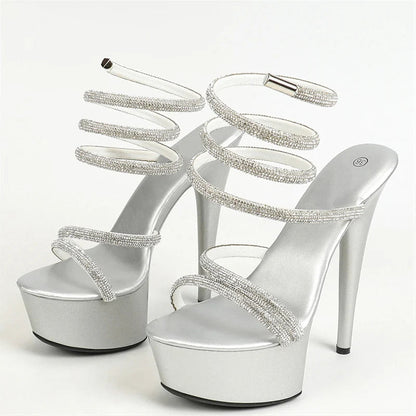Glitter Rhinestone Ankle Strap Platform Sandals for Elegant Women