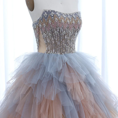 Rose Gold Ruffles Princess Ball Gown Evening Dress