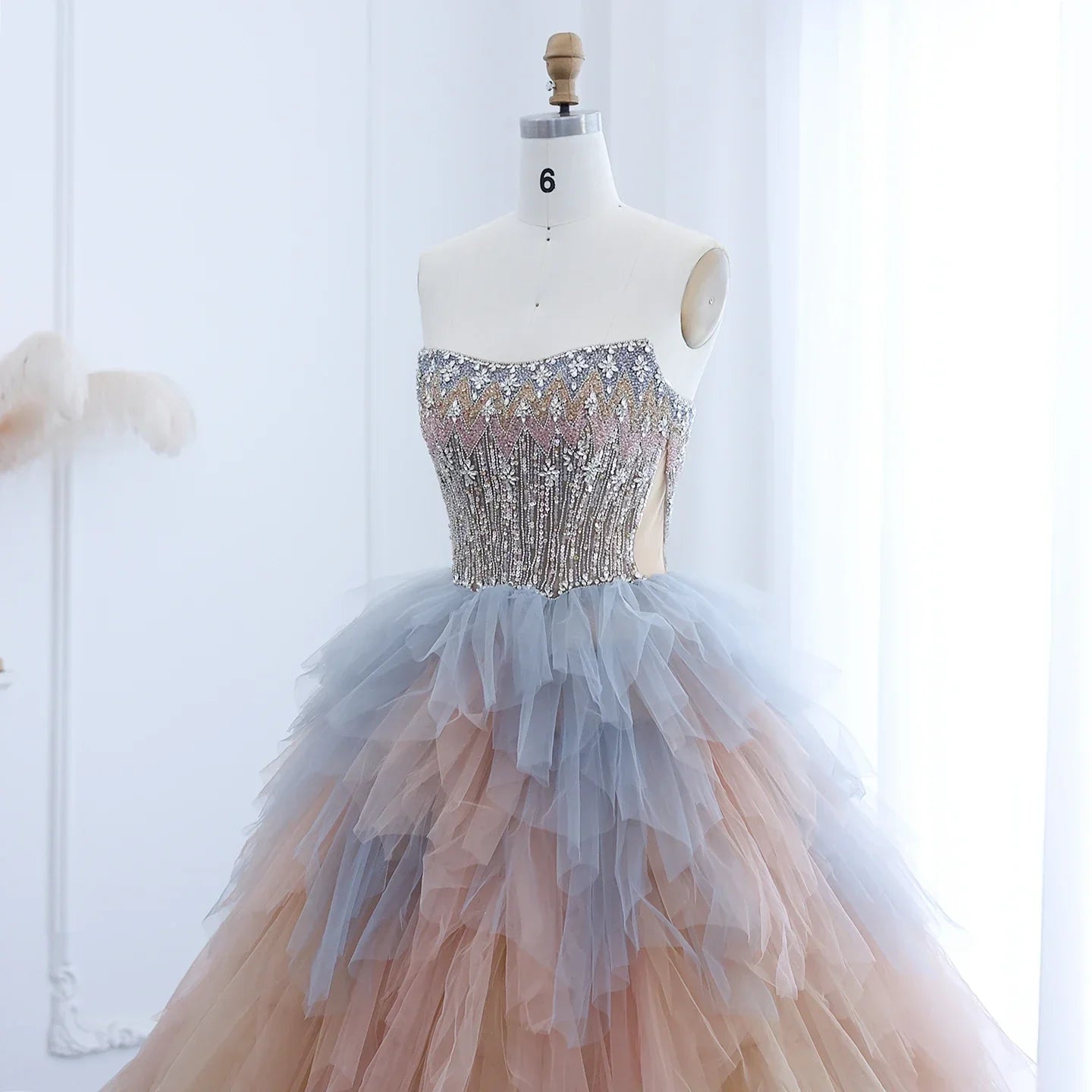 Rose Gold Ruffles Princess Ball Gown Evening Dress