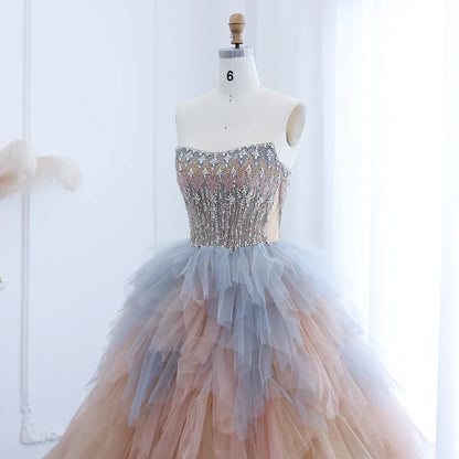 Rose Gold Ruffles Princess Ball Gown Evening Dress