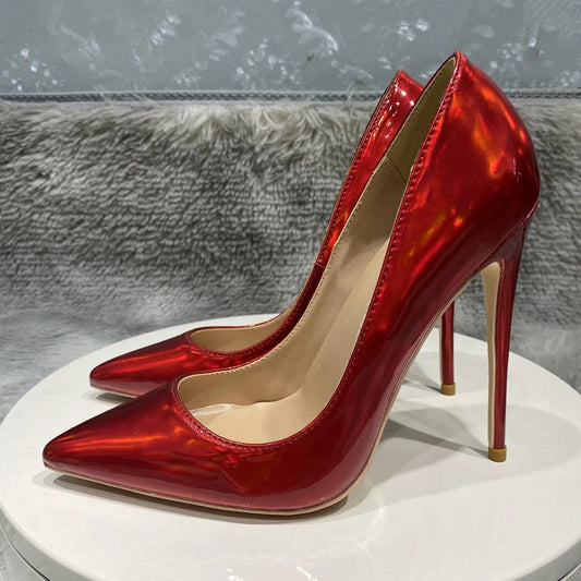 Dark Red Pointy Toe High Heel Wedding Bridal Shoes