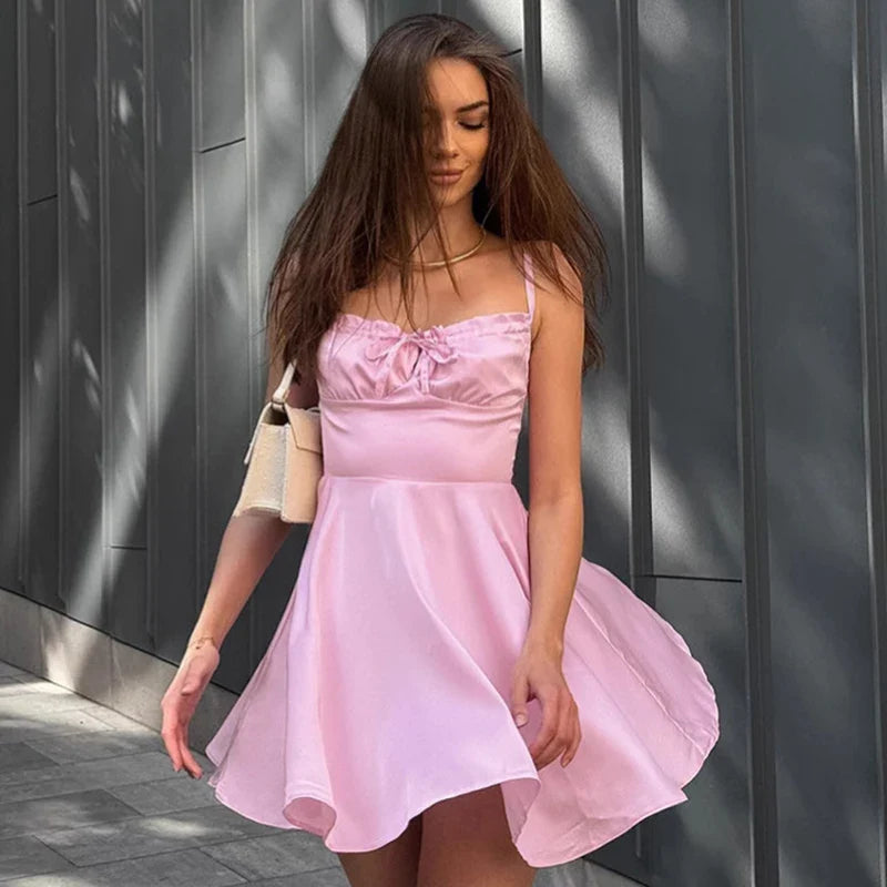 Mini Spaghetti Strap Bandage Solid Prom Dress