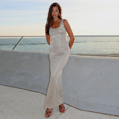 Embroidery Sequin Slip Knit Bodycon Dress