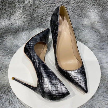 Grey Crocodile Effect Pointy Toe High Heel Party Dress Wedding Shoes for Women