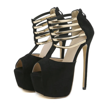 Metal Strap Zip Women Platform Pumps with Hollow Out Design