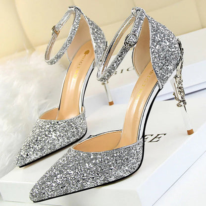 Sequin Wedding Pumps with Metal Decoration - 7.5cm Stilettos