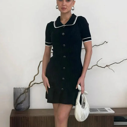 Ruffle Lapel Single Breasted Mini Dress