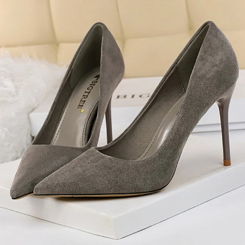 Suede Woman Pumps with 9 cm Stiletto Heels and Pointed Toe for Parties