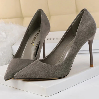 Suede Woman Pumps with 9 cm Stiletto Heels and Pointed Toe for Parties