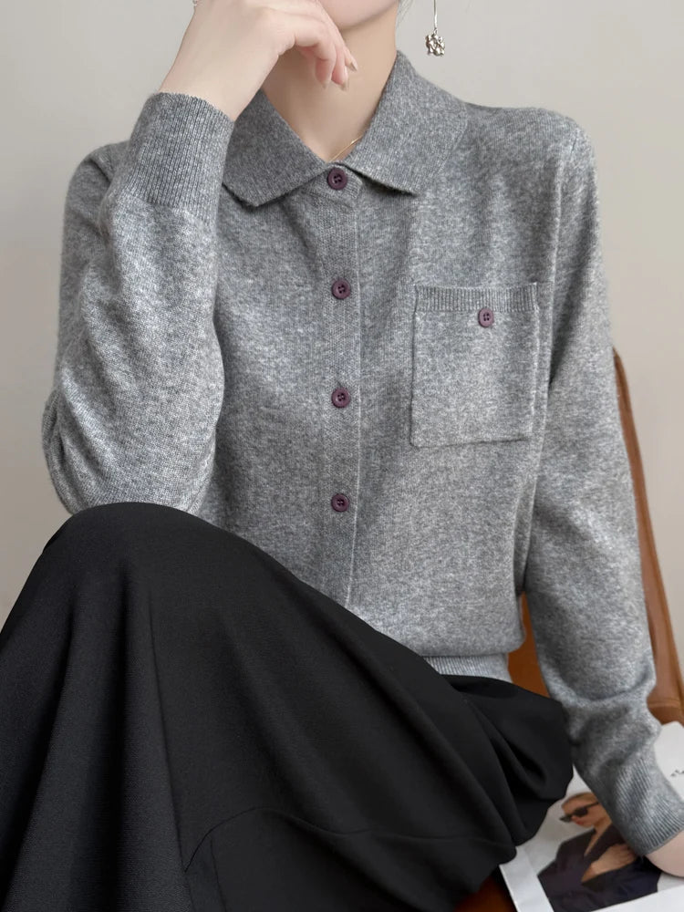 | Merino Wool Polo Cardigan
