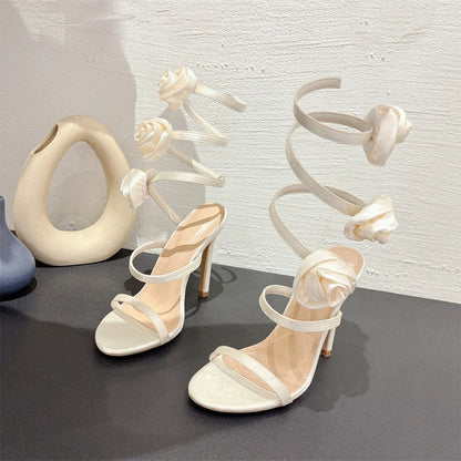 Silk Flower Ankle Strap Sandals for Summer Sexy Woman