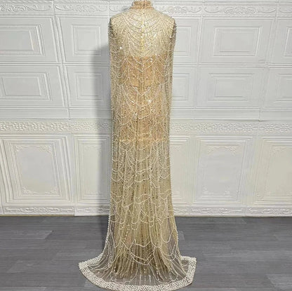 Pearls Mermaid Wedding Party Prom Dresses With Cape