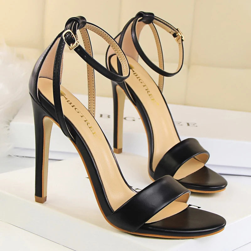 Pu Leather Women Pumps with 11 Cm Super High Heels and Belt Buckle