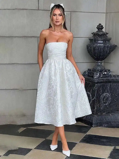 Jacquard Waist Wrap A-Line Midi Dress