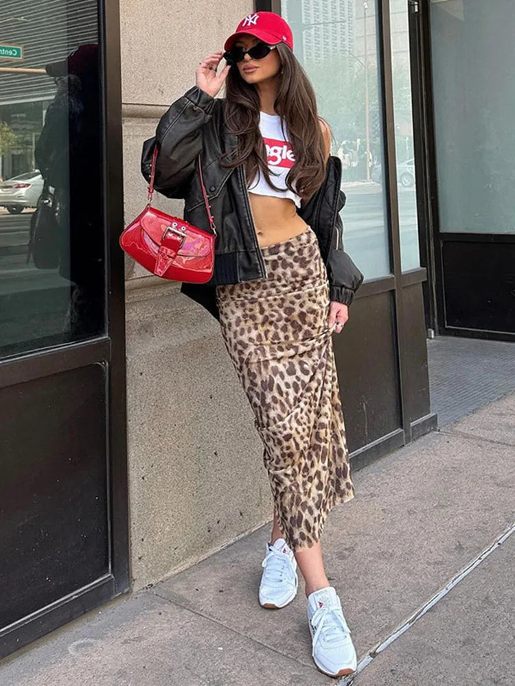Print Satin Slip Maxi Skirt
