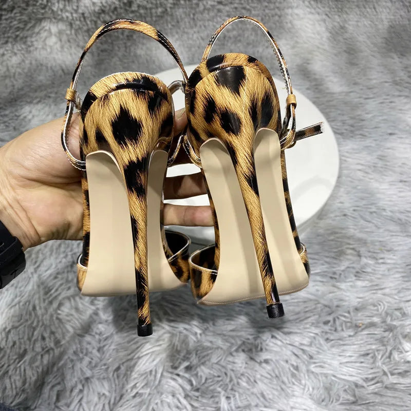 Leopard Print Pointy Toe Backless High Heel Shoes for Summer