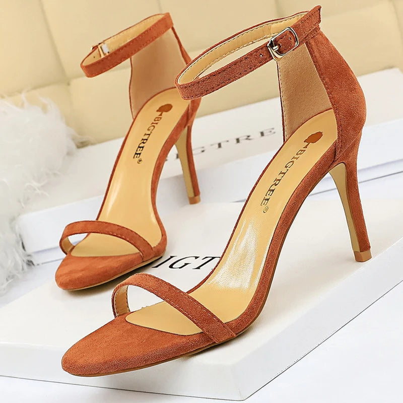 Suede Women Sandals with Stiletto Heels - 11cm and 8cm High Heels