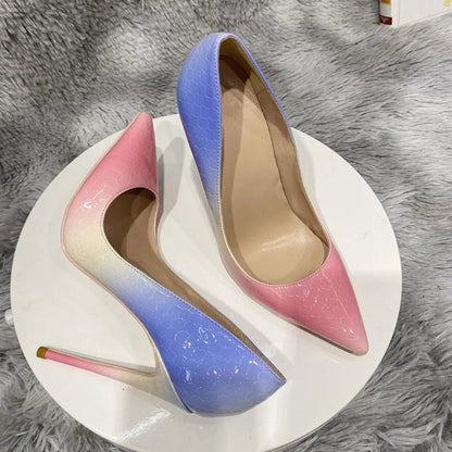 Blue Pink Crocodile Effect Pointy Toe High Heel Shoes for Women