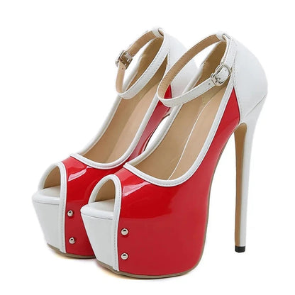 Black Red High Heels Women Sandal with Buckle Strap Platform Pumps