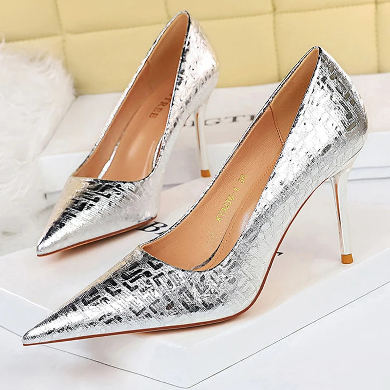 Slivery Golden Wedding Shoes Women Pumps Sexy High Heels
