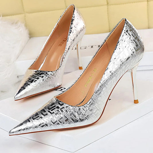 Slivery Golden Wedding Shoes Women Pumps Sexy High Heels
