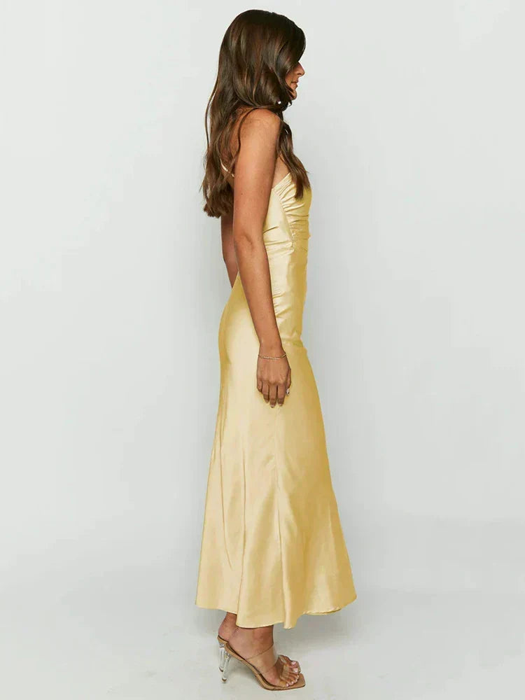 One Shoulder Cowl Neck Satin Column Maxi Gown
