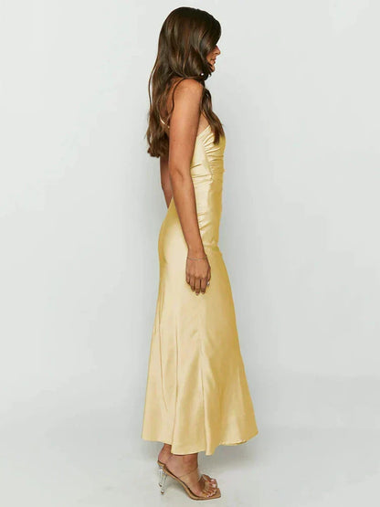 One Shoulder Cowl Neck Satin Column Maxi Gown