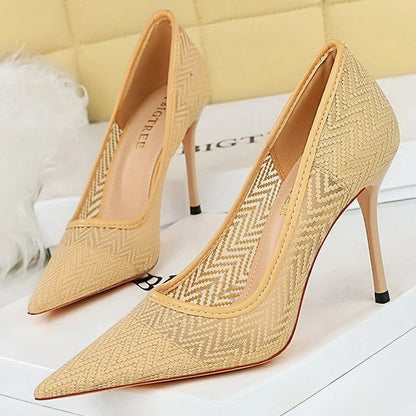 Lace Mesh Hollow Stiletto Heels Women Pumps Fashion High Heels