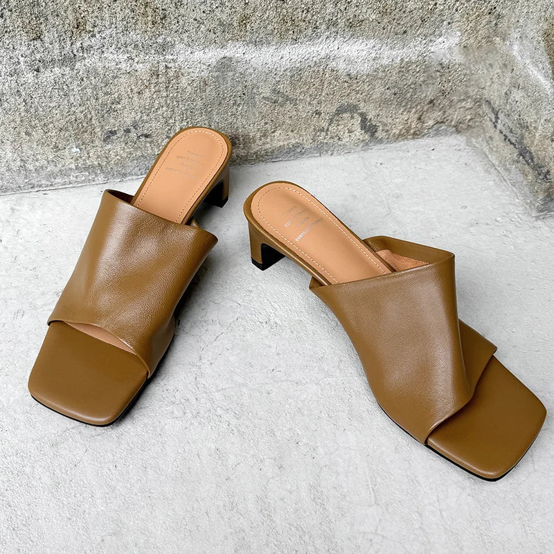 | Red Leather Heeled Mules