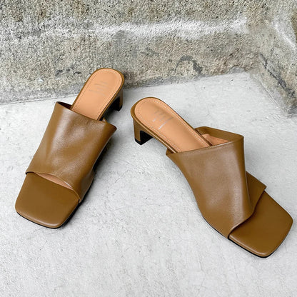 | Red Leather Heeled Mules
