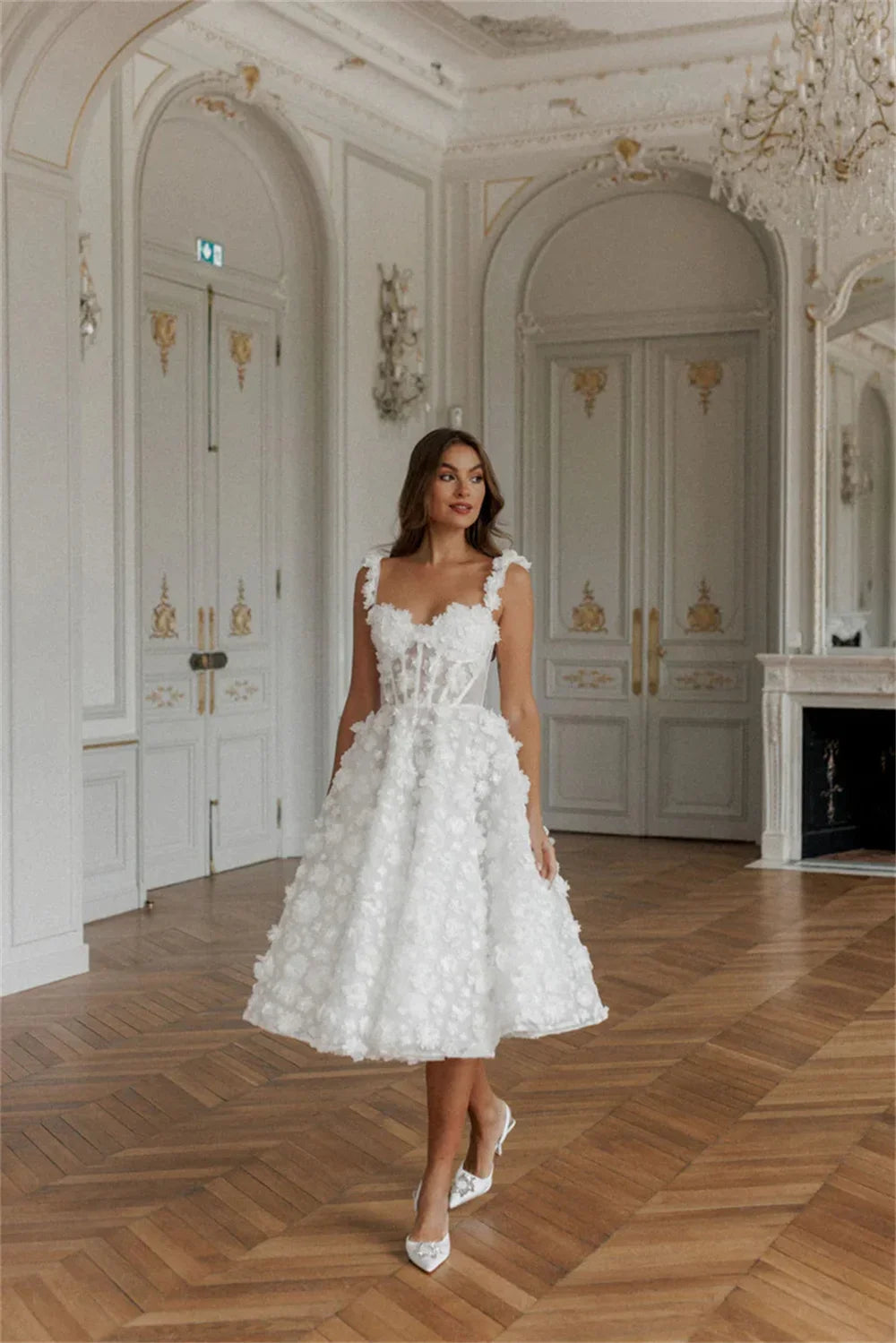 Lace V Neck Knee A-Line Vacation Dress