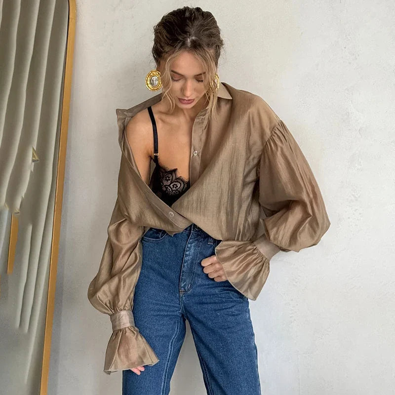 Commuting See-Through Flare Blouse
