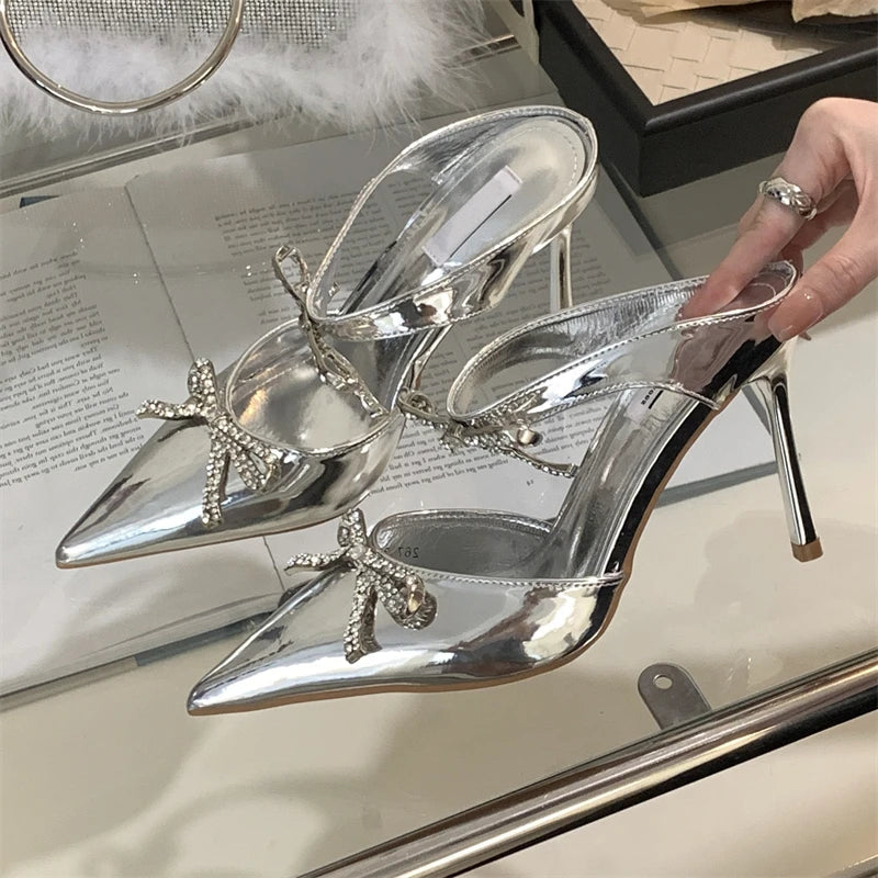 Crystal Butterfly-knot Pointed Toe Women Pumps Mule Shoes