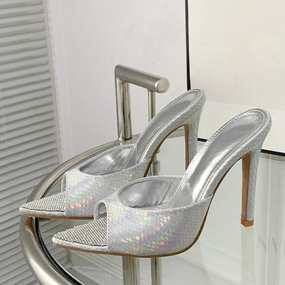 Summer Thin High Heels Rhinestone Slippers for Sexy Party Strippers