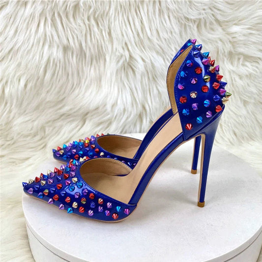 Blue Spikes Rivets Gladiator Sandals for Summer