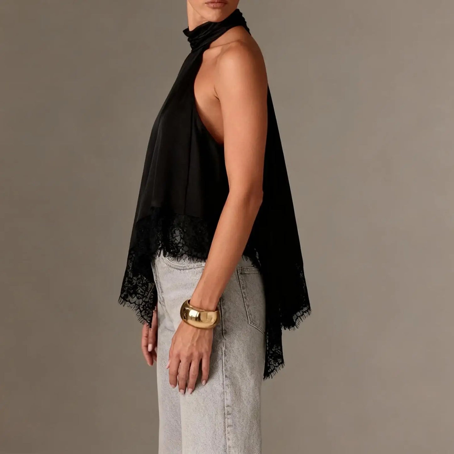 Gracie Lace Trim Halter Top
