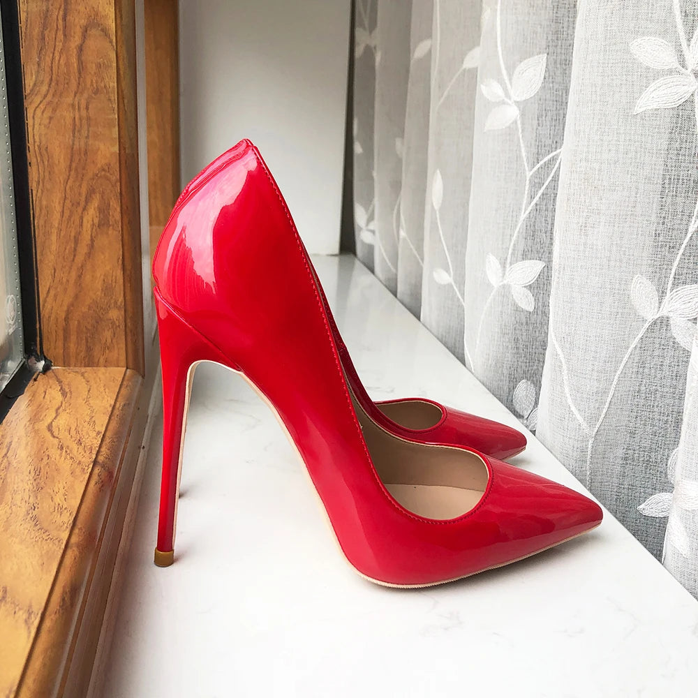 Red Patent Pointy Toe Stiletto Pumps - 12cm Heel